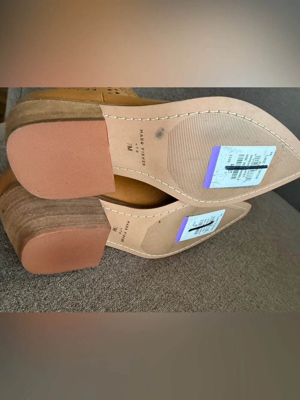 Marc Fisher Leather Cutout Ankle Booties in Tan